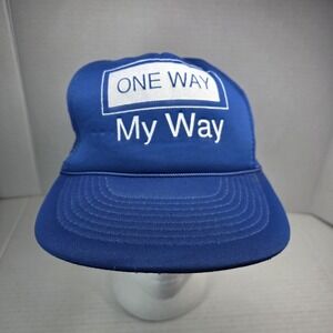 Vintage One Way My Way Blue Mesh Trucker Hat Snapback Re‎ Play OSFA